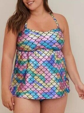 Torrid Pastel Mermaid-Scale Tankini Swim Top